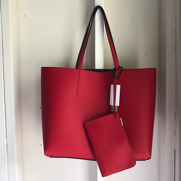 calvin klein red tote bag